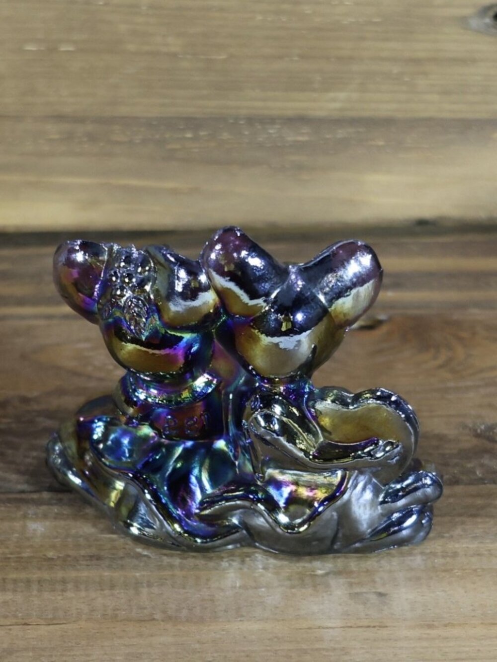 Pee gee Glass Mickey Minnie Mice in Love Purple Amethyst Carnival Paperweight - Picture 2 of 9